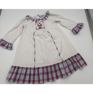 Three Sisters Smocked Santa Nightgown 3T White Red Plaid